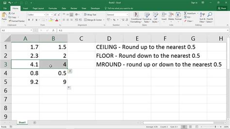 Row number 2 & 3 round off to 1 and 2 decimal places respectively. Round a Value to the Nearest 0.5 - Excel Formula - YouTube