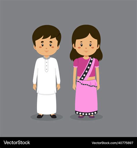 Couple Character Wearing Sri Lanka National Dress Vector Image