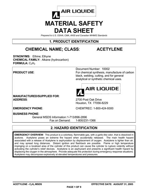 Blank Material Safety Data Sheet Template