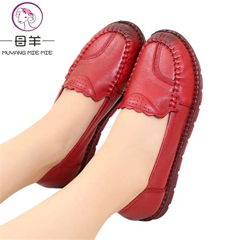 Muyang Women Loafers Plus Size Genuine Leather Flat Shoes Woman Casual