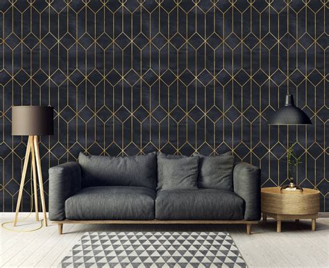Removable Wallpaper Peel And Stick Geometric Wallpaper Etsy Office