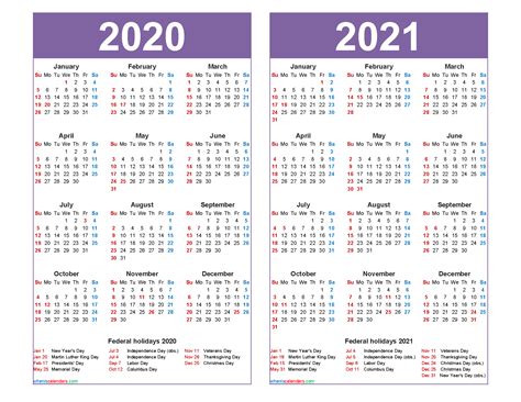 Calendario 2020 2021 Calendario Imprimible Calendario 2020 Etsy