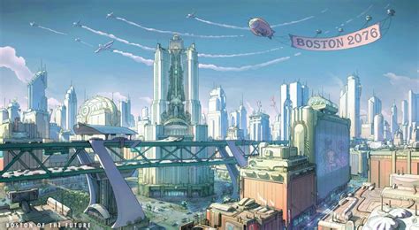 Boston Of The Future From The Art Of Fallout 4 Retrofuturism