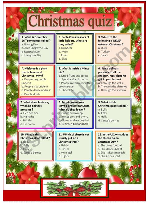 Christmas Quiz Esl Worksheet By Chipougne2008