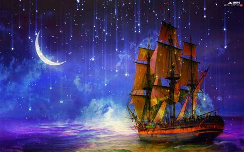 Fantasy Star Sailing Vessel Night Ships Wallpapers 1920x1200