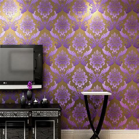 2015 New Luxury Wallpapers Gradient Purple Khaki Gray Embossed 3d