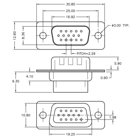 Panel Mounting 15 Pin High Density D Sub Connector Plug Railwayscenics