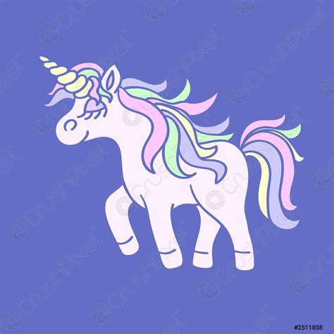 Pink Unicorn With Yellow Horn On Blue Background Stock Vector