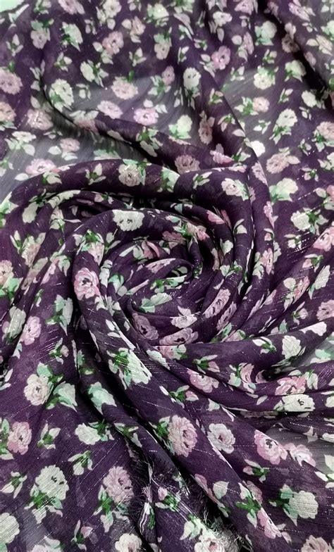 Chiffon Printed Soft Silky Woven Roses On Indigo Fabricstore