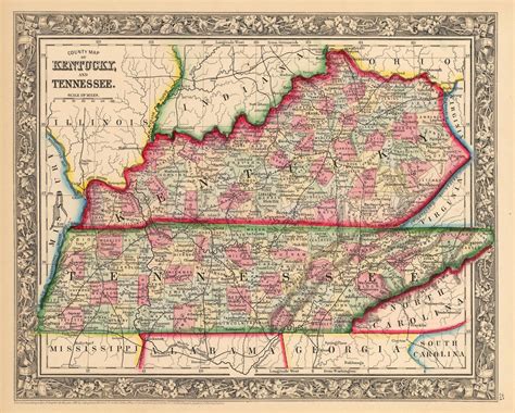 Antique Map Of Kentucky And Tennessee By Mitchell 1862