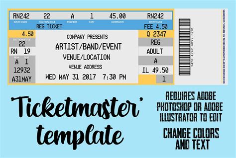 Fake Ticketmaster Concertparty Ticket Template Download Illustrator