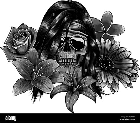 Vector Illustration Of Woman Skull With Flower Lily Stock Vector Image