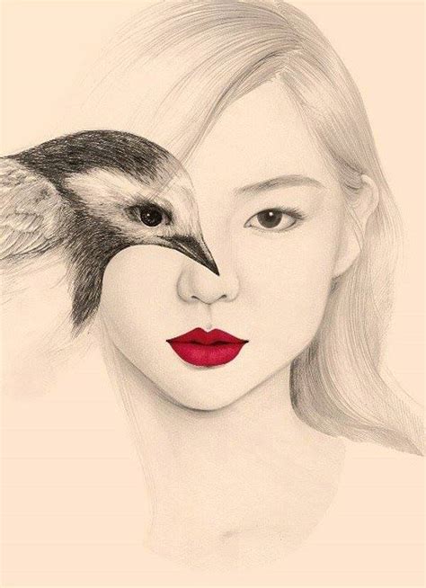 Drawing realistic pets from photographs: Birds Meets Girls - Whimsical Drawings by OkArt - XciteFun.net