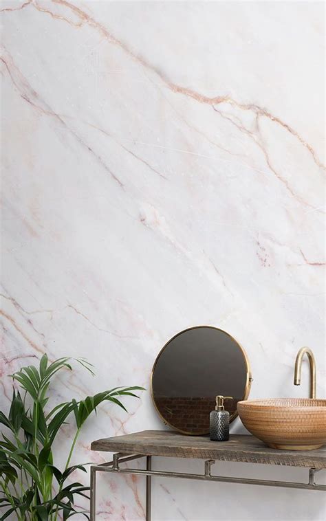 Create a stunning feature bathroom wall with marble effect wallpaper