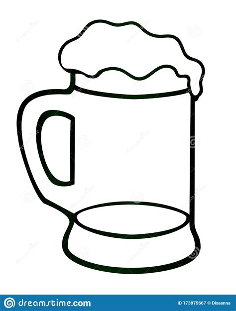Mug With Foaming Beer Vector Linear Picture For Coloring Beer In A
