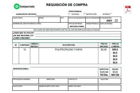 Formato De Requisici N De Compra En Excel Para Llenar