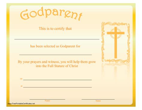 Godparent Certificate Template Yellow Download Printable Pdf