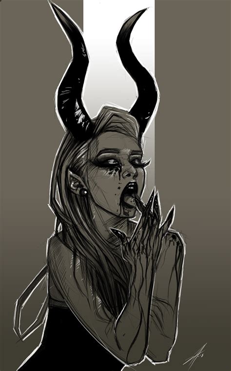 Demon Girl With Horns Drawing