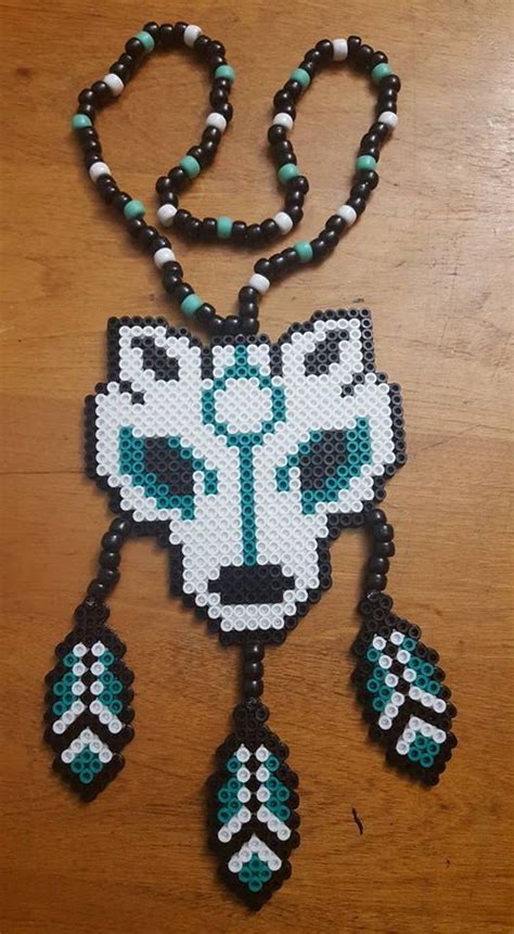 Wolf Dreamcatcher Perler Necklace By Ladyraveicorn Pony Bead Projects