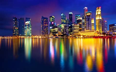 cityscape, Night, Colorful, Reflection, Singapore Wallpapers HD / Desktop and Mobile Backgrounds