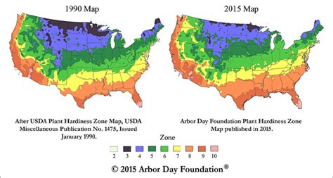 Change In Plant Hardiness Zones Across Us Between 1990 And 2015