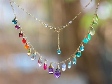 Rainbow Gemstone Necklace Rainbow Necklace Semi Precious Etsy Multi