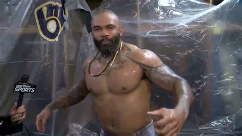 Eric Thames Showed Off His Asgardian God Like Muscles With A Custom Thor Axe
