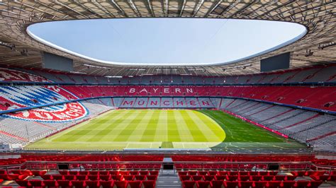 Illuminated arena of german football club fc bayern mnchen. Allianz Arena, FC Bayern Museum and FC Bayern Store to re ...