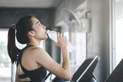 Fitness Woman Drinking Water In Gym Stock Photo Image Of Female