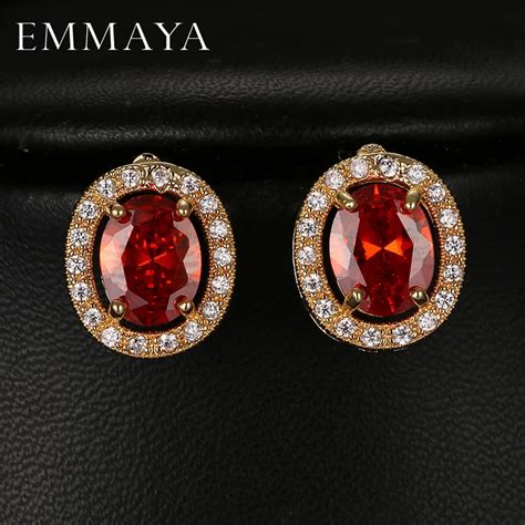 Emmaya Luxury Semi Precious Stone Earring Red Crystal Zircon Stone Stud