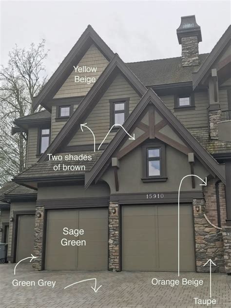 We have dark brown trim, medium brown cabinets and wood floor. Tudor Style Home Ideas: Exterior Colour Before and After