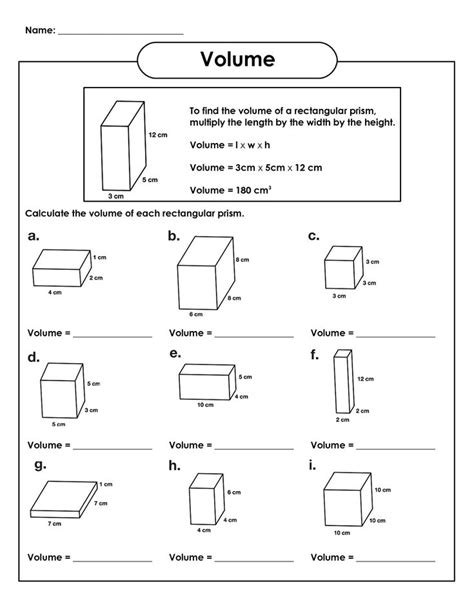 Volume And Surface Area Of Rectangular Prism Worksheet
