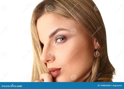 Closeup Portrait Of Pretty Caucasian Female Model Stock Photo Image