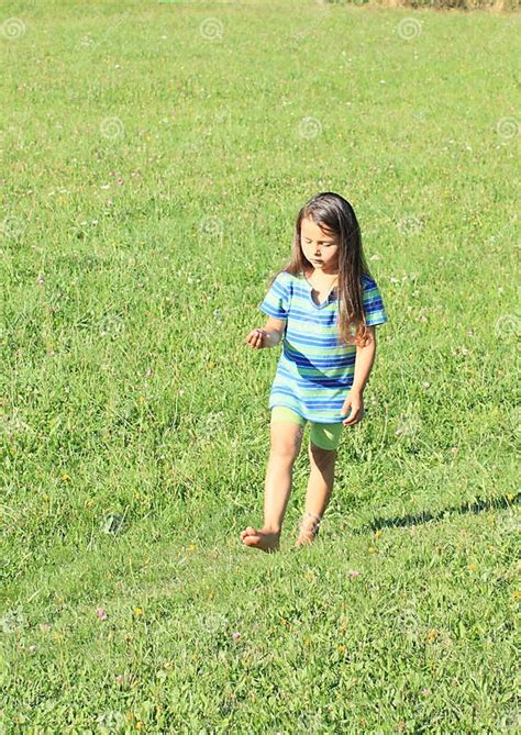 Little Girl Walking Barefoot Stock Photo Image Of Stripes Feet 33478200