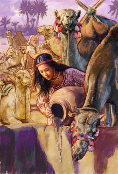 Rebekah Pouring Water For Eliezers Camels To Drink Genesis 2419 21
