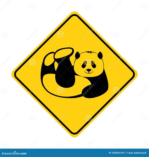 Panda Silhouette Animal Traffic Sign Yellow Vector Stock Vector