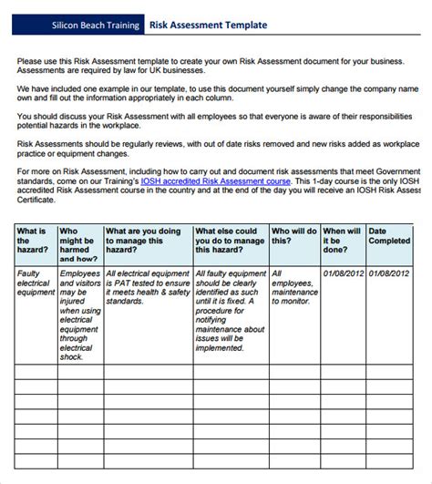 Free Risk Assessment Templates In Pdf Ms Word Pages