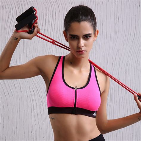 Women Hit Color Zipper Sports Bra Padded Push Up Shockproof Quick Dry