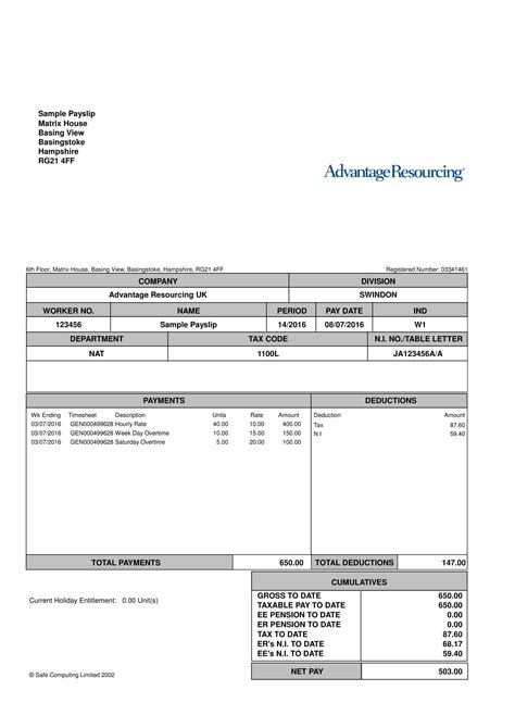 Payslip Template Download Pdf Template
