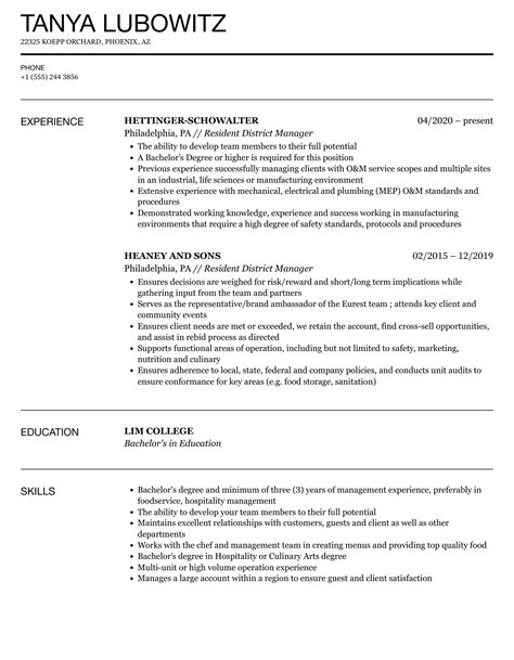 Resident District Manager Resume Samples | Velvet Jobs