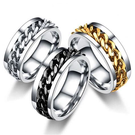 Simple New Trendy Jewelry Spinner Chain Ring For Men Punk Titanium
