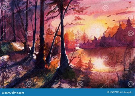Beautiful Drawing Of Natural Scenery Sunrise Here Presented 63