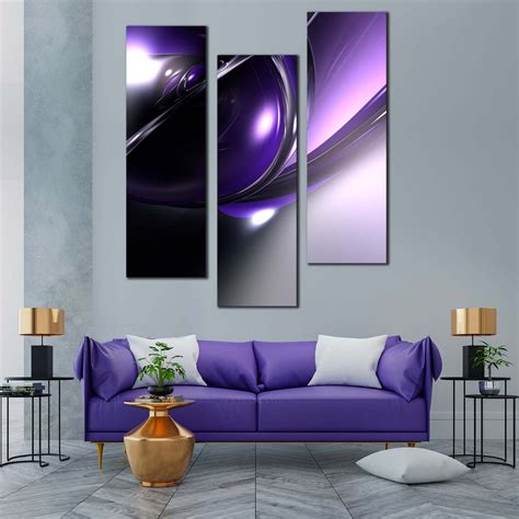 Modern Abstract Canvas Print Purple Black Abstract 3 Piece Canvas Wal