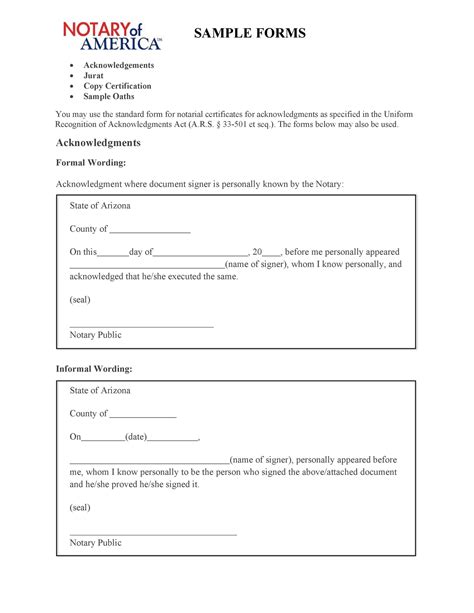Free Printable Notary Acknowledgement Form