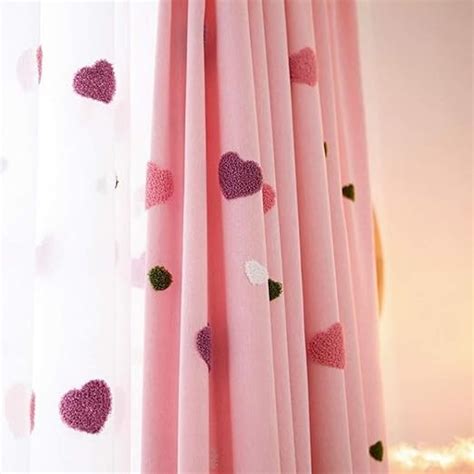 1 Panel Loving Heart Embroidered Cloth Curtains For Girls