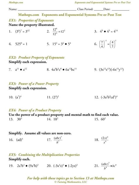 Key Features Of Exponential Functions Worksheets