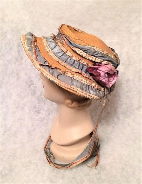 Antique Victorian 1870s Straw Hat With Silk Ribbon Trim To Restore