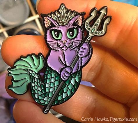 Purple Mermaid Cat Enamel Pin Purrseidon Lapel Pin Mercat Etsy