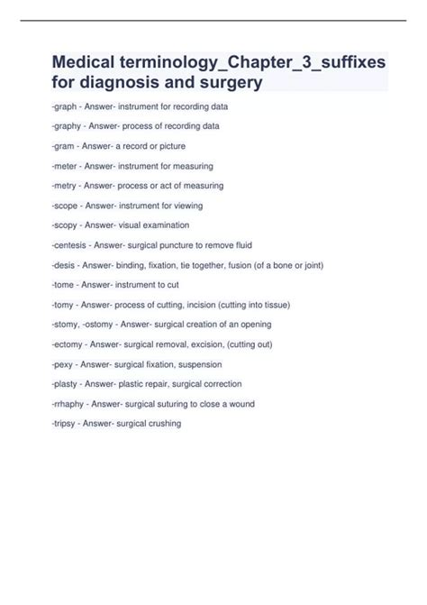 Medical Terminology Suffixes For Diagnosis And Surgery Medical