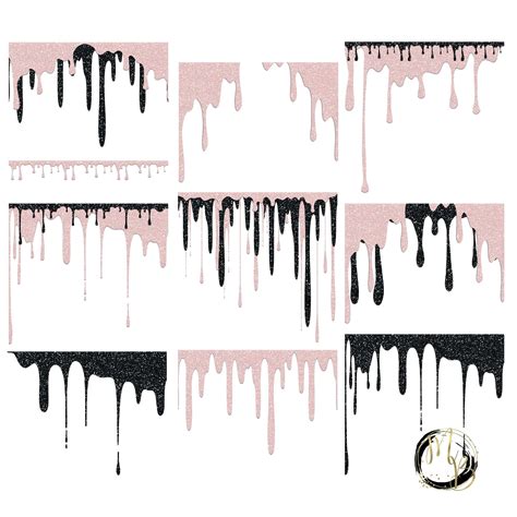 Dripping Glitter Overlays Clipart Pink And Black With Sparkling Etsy